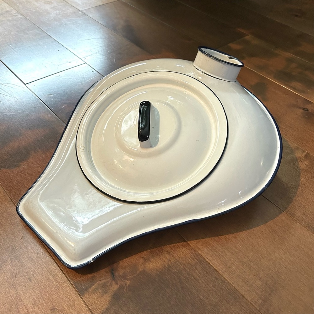 Vintage Enamel Chamber Pot w/ Lid